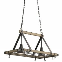 Kichler Pot Racks Barrington 20.25-in x 33.75-in Anvil Iron and Distressed Antique Grey Lighted Pot Rack