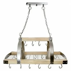 Elegant Designs Pot Racks Home Collection 19.75-in x 36.25-in Wood/Brushed Nickel Lighted Pot Rack
