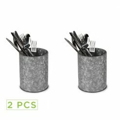 Mind Reader Countertop Organizers Mind Reader Galvanized Utensil Holder, Serve Ware Holder, Kitchen Condiment Organizer, Forks, Spoons, Knives, Dining Table, Countertop, Kitchen,- 2 Pack
