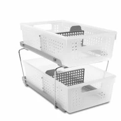 Style Selections Pantry Organizers 9-in W x 10.63-in H 2-Tier Freestanding Plastic Baskets & Organizers
