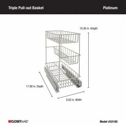 ClosetMaid Pantry Organizers 8.92-in W x 18.36-in H 3-Tier Pull Out Metal Soft Close Pull-out Organizer -Rubbermaid Fashion Sell 44891963